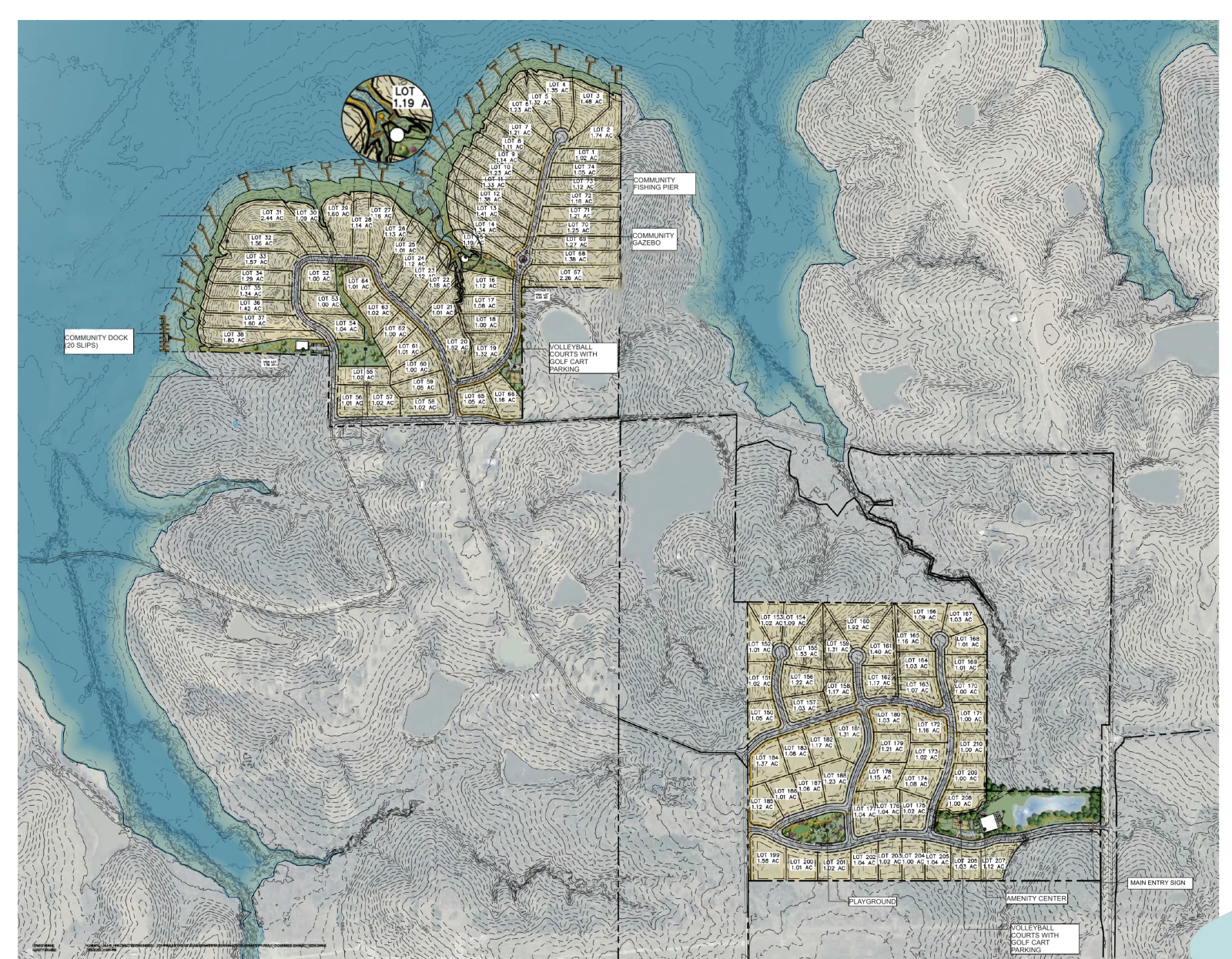 Preliminary Cypress Point community plan showing lakefront and interior homesites on Bois D'Arc Lake