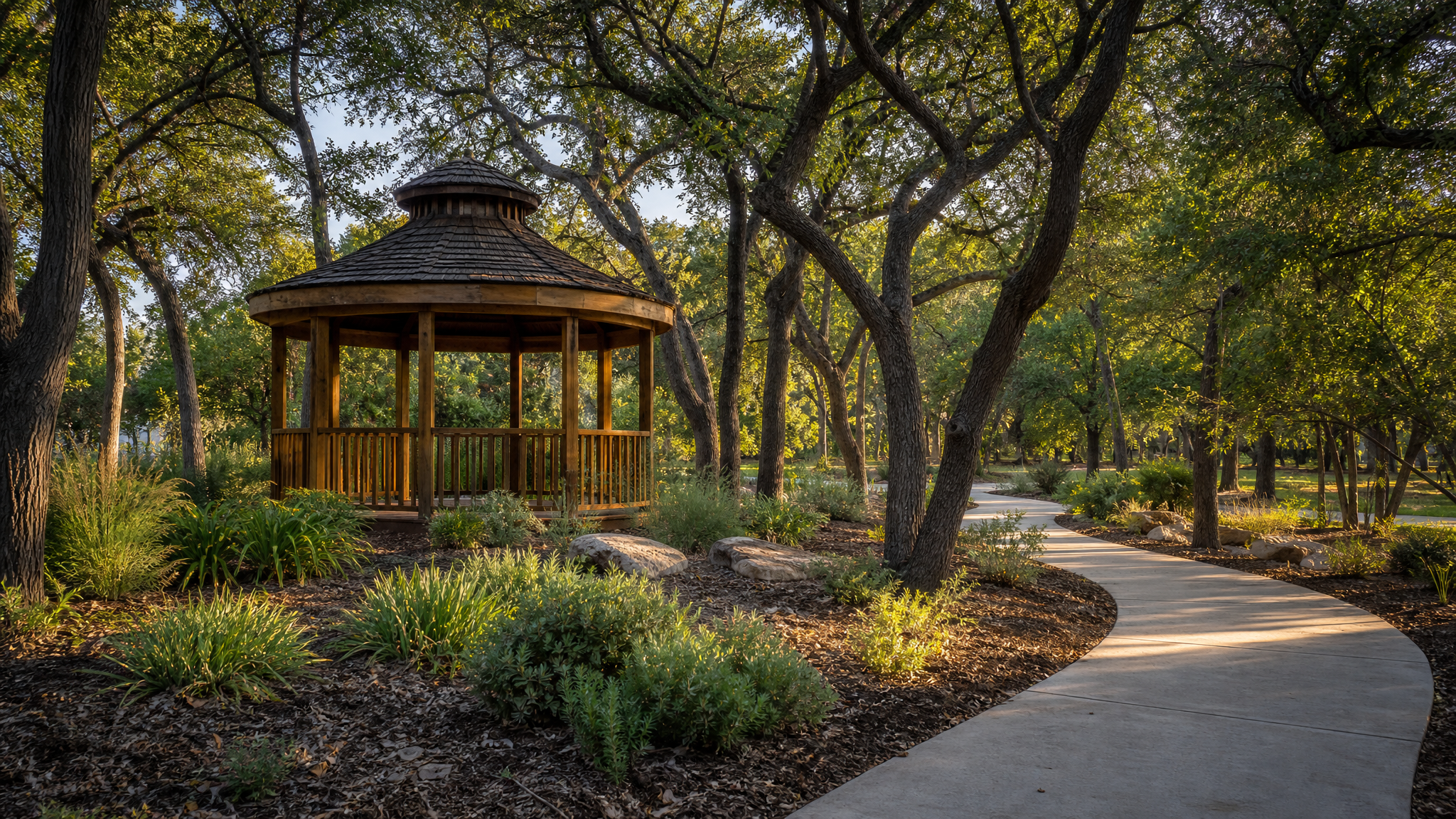 Small round gazebo with walking trail